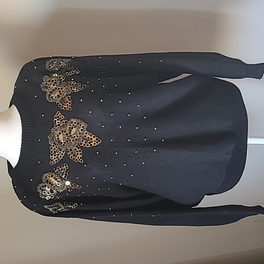 Vintage 80s Black & Gold beaded sequin sweater L
